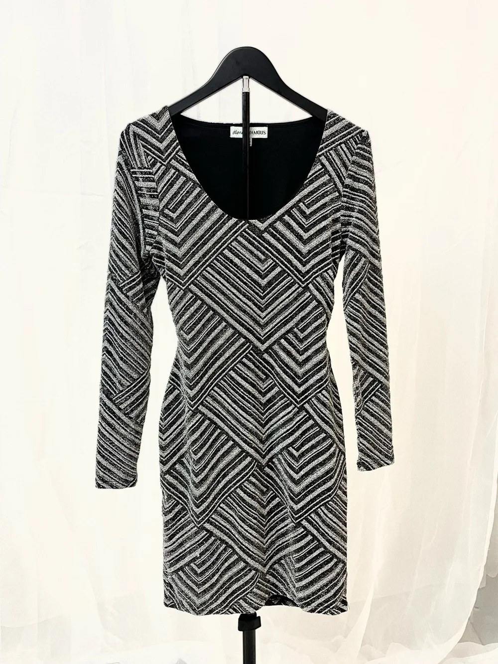Almost Famous Black & Silver Geometric Cutout Mini Dress